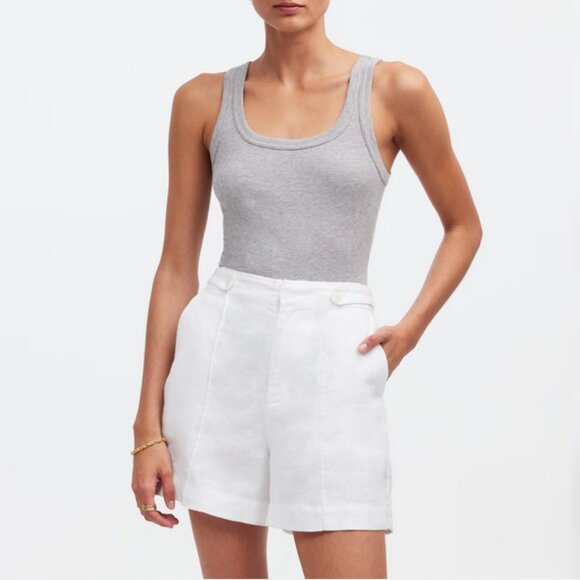 NWT MADEWELL Button- Tab Linen High Rise Shorts Size 4 White {NR095} - Picture 3 of 16